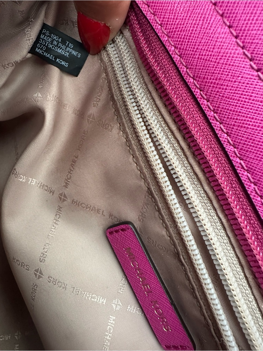 Michael Kors Magenta Studded Saffiano Leather Satchel - Picture 4 of 8